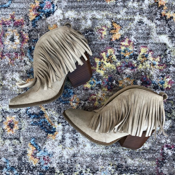 Free People Shoes - Light Suede Boho Fringe Distressed Booties Matisse